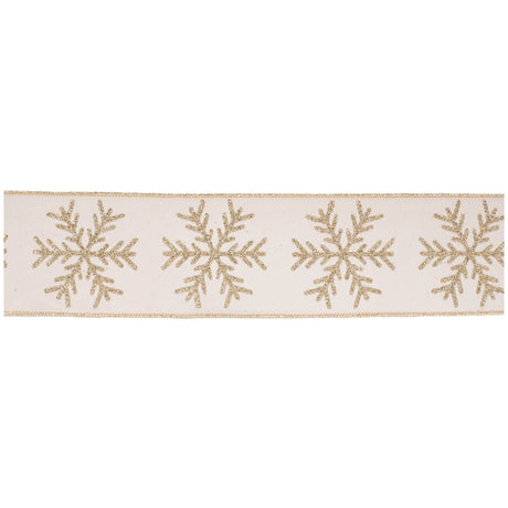 Glittered snowflake wired ribbon 4" x 5 yds.