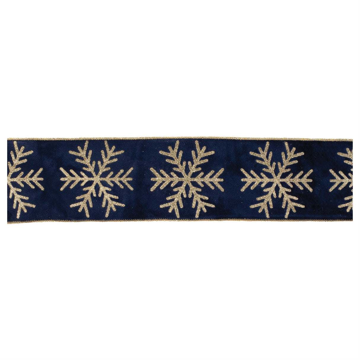 Glittered snowflake wired ribbon 4" x 5 yds.