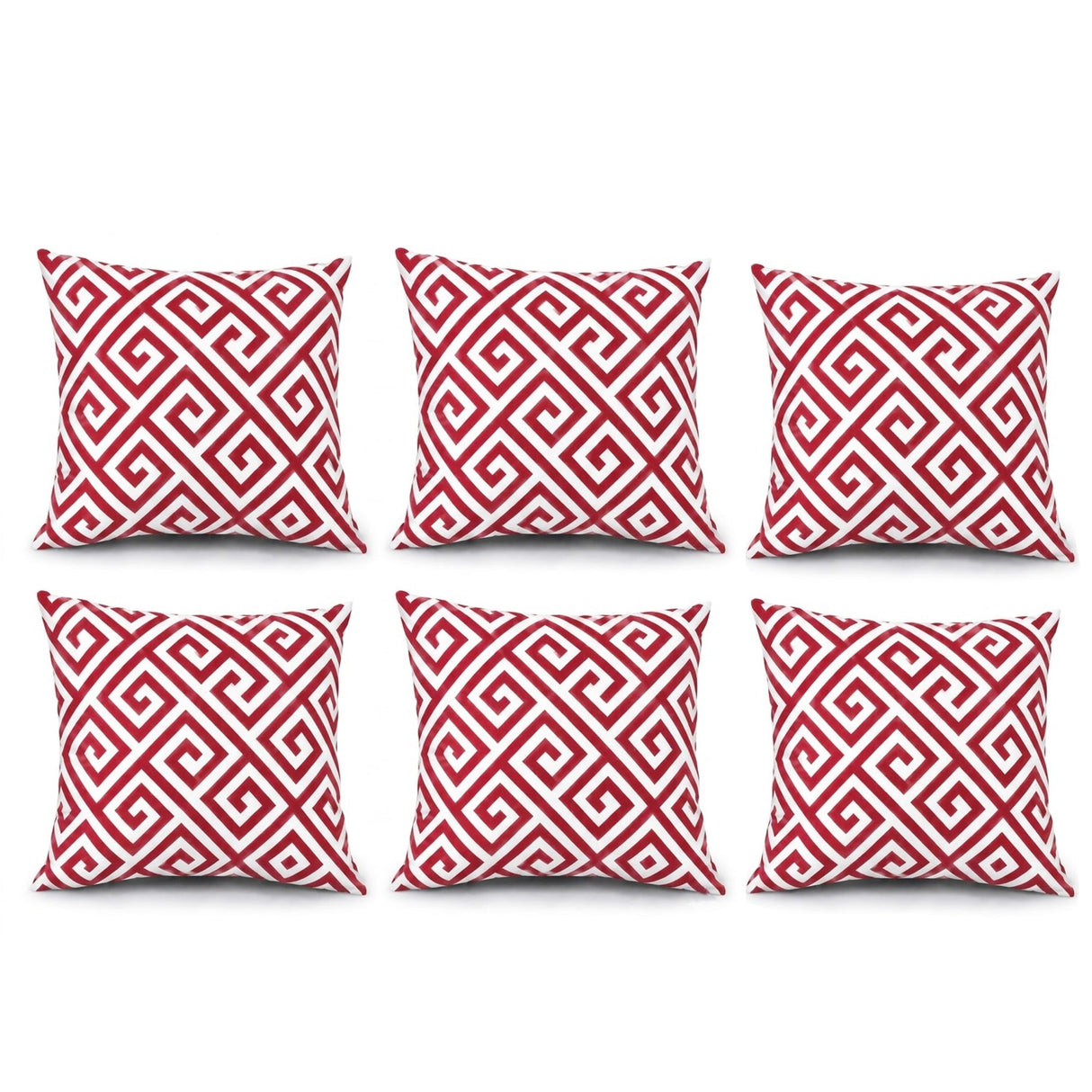 6 Pack Outdoor Pillow Covers - Red Greek Key