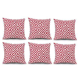 6 Pack Outdoor Pillow Covers - Red Greek Key