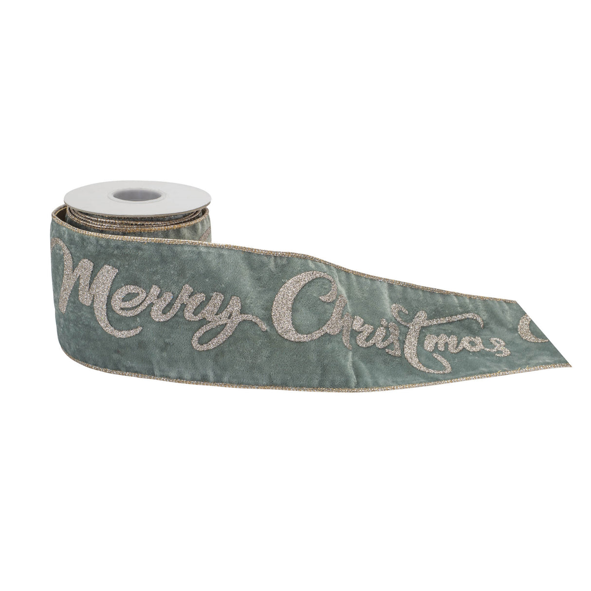 Glittered merry christmas wired ribbon 4" x 5 yds.