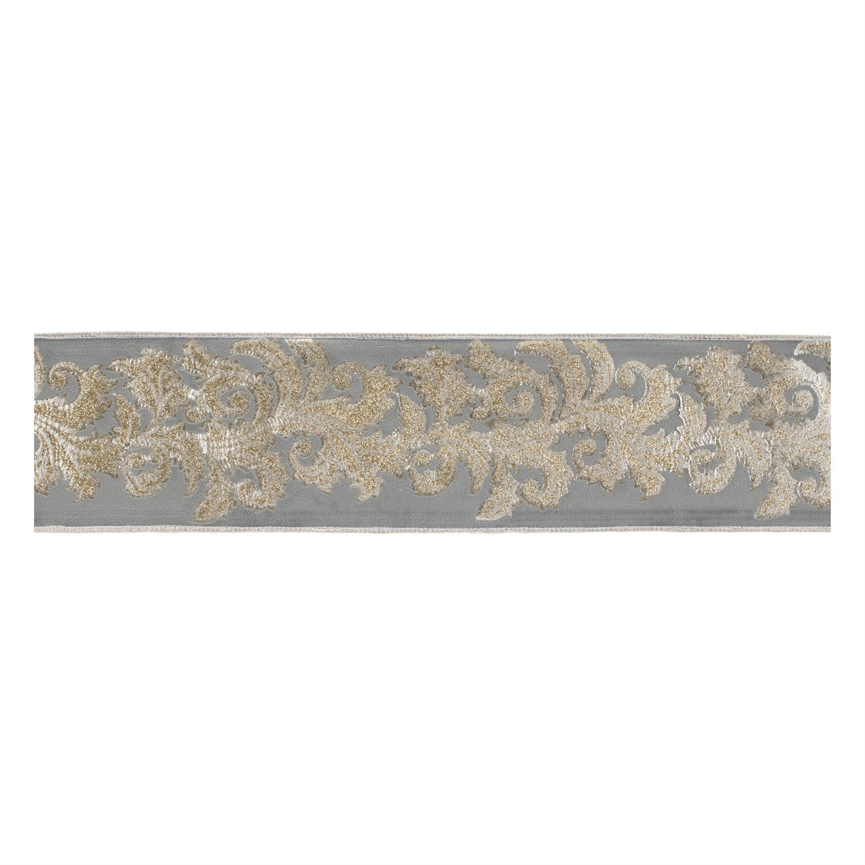 Embroidered damask wired ribbon 4" x 5 yds.