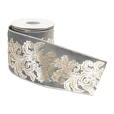 Embroidered damask wired ribbon 4" x 5 yds.