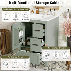 Bathroom Vanity With Sink, Soft-Close Doors, Double-Layer Shelf And 3 Drawers