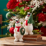 Glittered snowman figurine (set of 2)