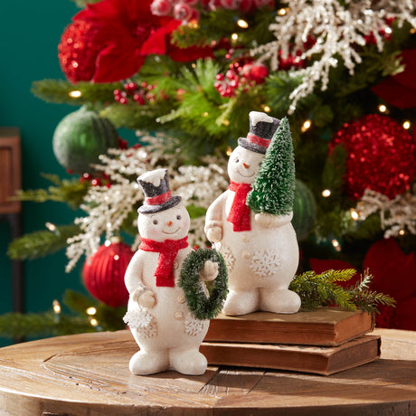 Glittered snowman figurine (set of 2)