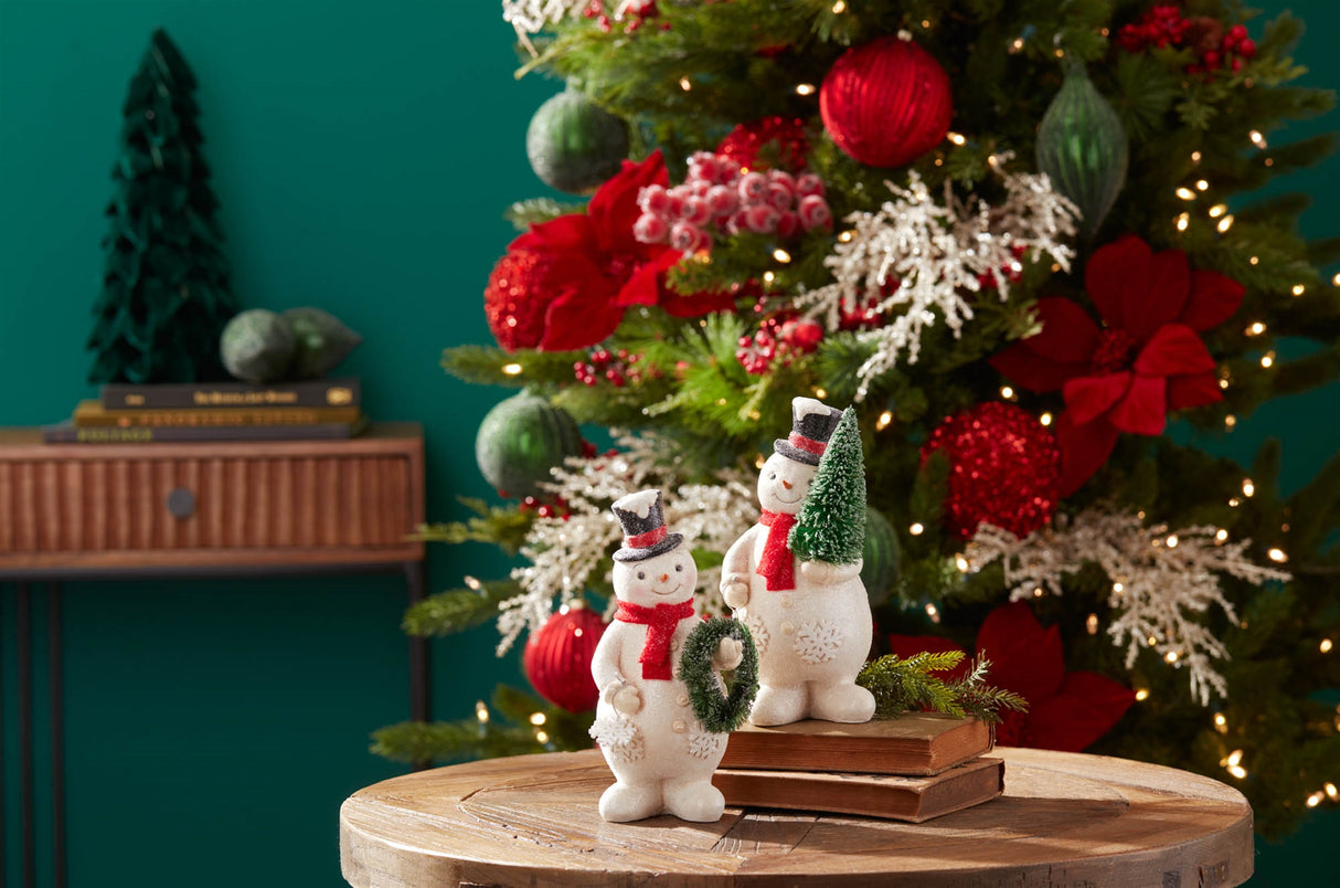 Glittered snowman figurine (set of 2)