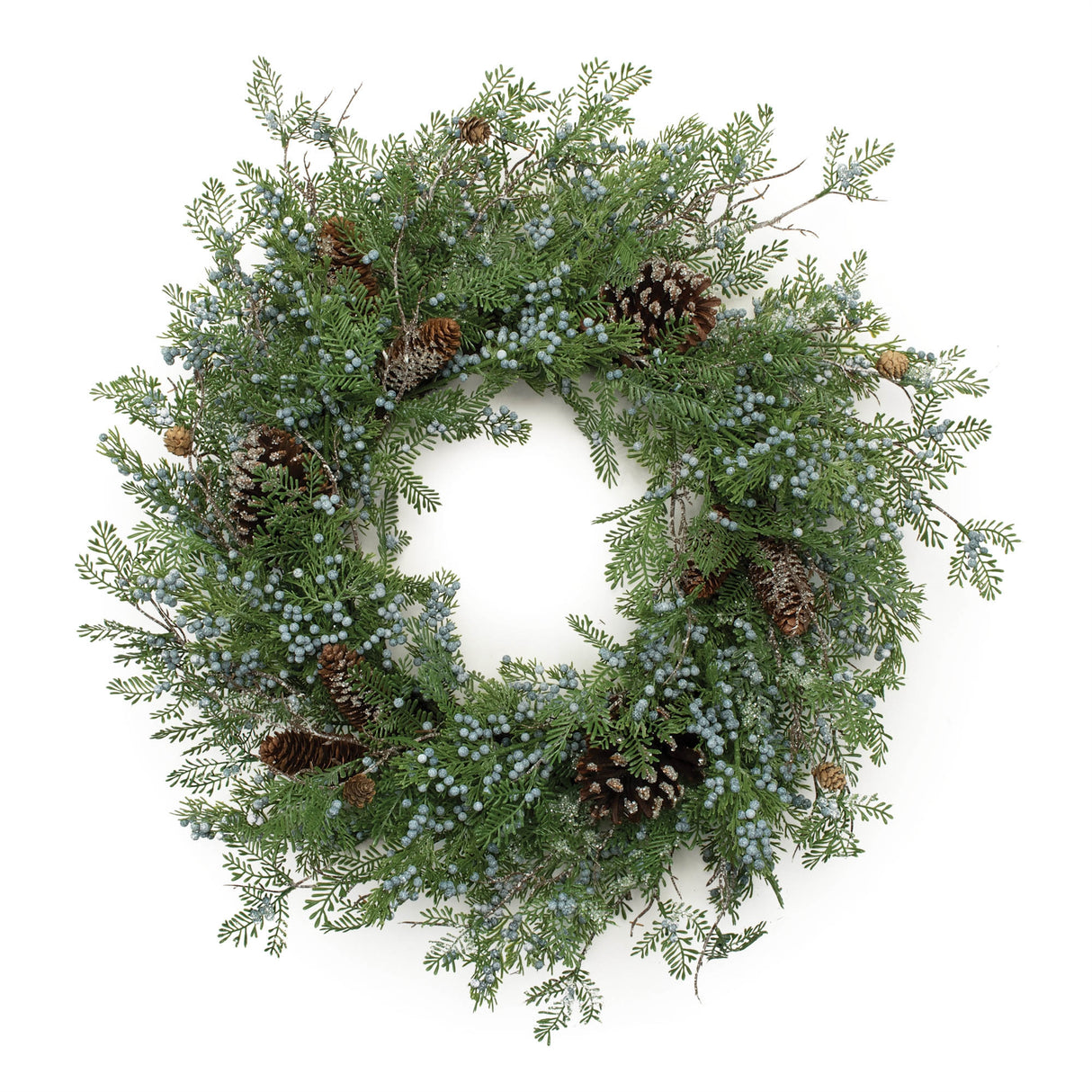 Mixed juniper and pinecone wreath 26"d