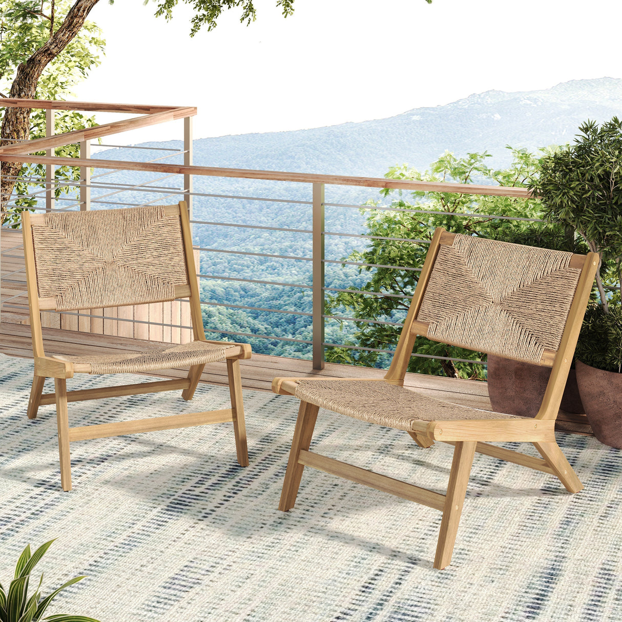 Acacia Wood Outdoor Armless Lounge Chair - Light Teak