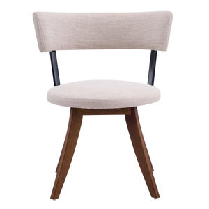 Modern Upholstered Dining Chair with Curved Back and Walnut Base - Beige