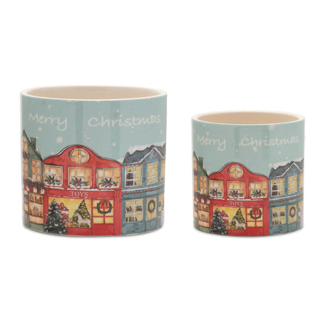 Merry-christmas-village-planter-(set-of-2)-Pots-&-Planters