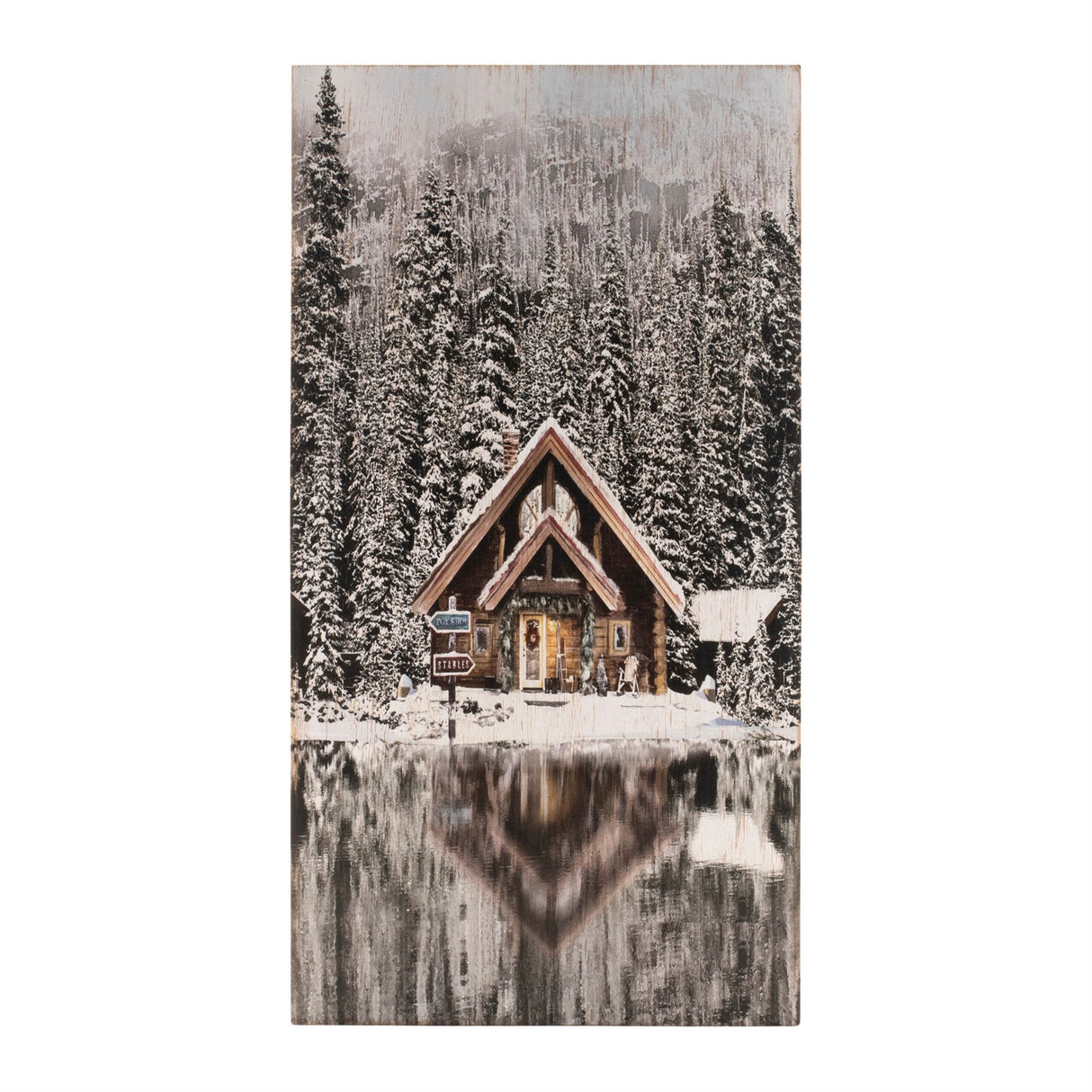 Wooden winter lake lodge plaque 17.5"h
