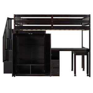 Loft Bed With Stairs, Bookshelf, Drawers, Desk & Wardrobe, Space Saving Multifunctional Furniture