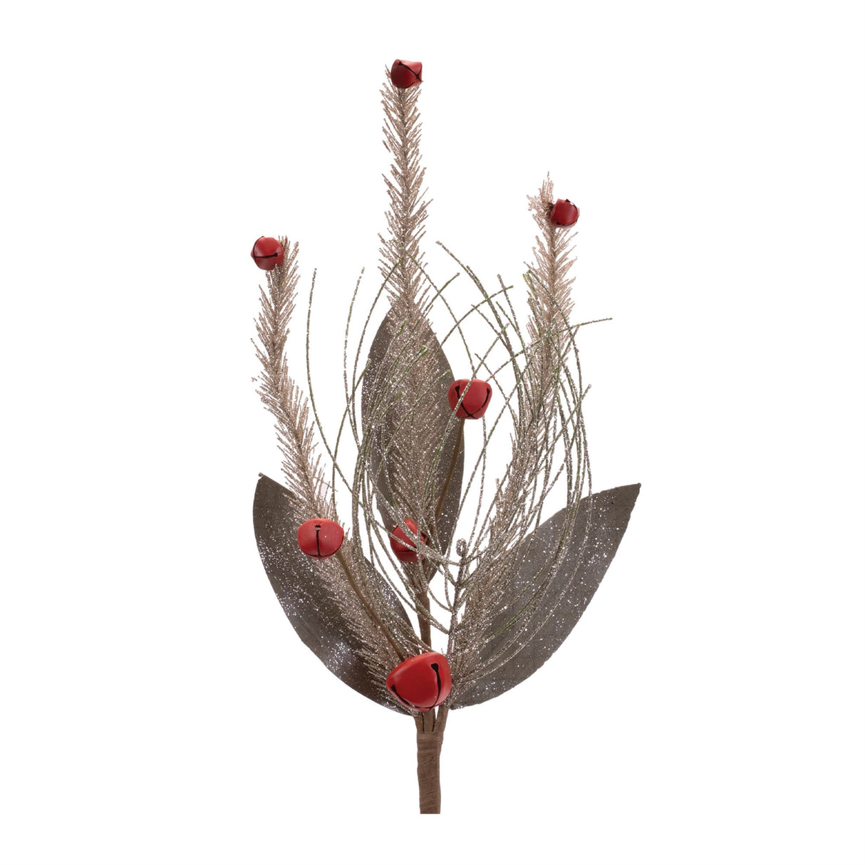 Glittered pine and sleigh bell spray (set of 6)