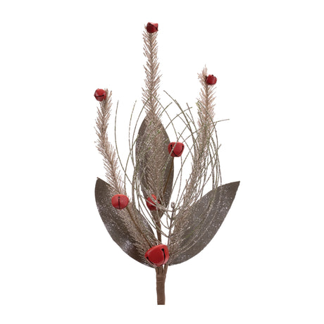 Glittered pine and sleigh bell spray (set of 6)
