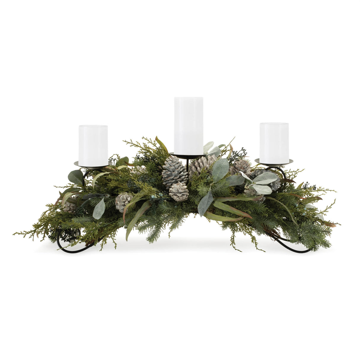 Mixed pine candle holder centerpiece 32"l