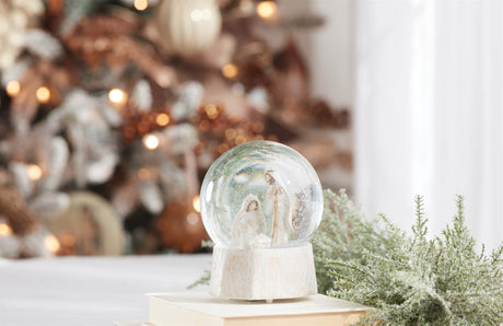 Musical nativity scene snow globe 5.75"h