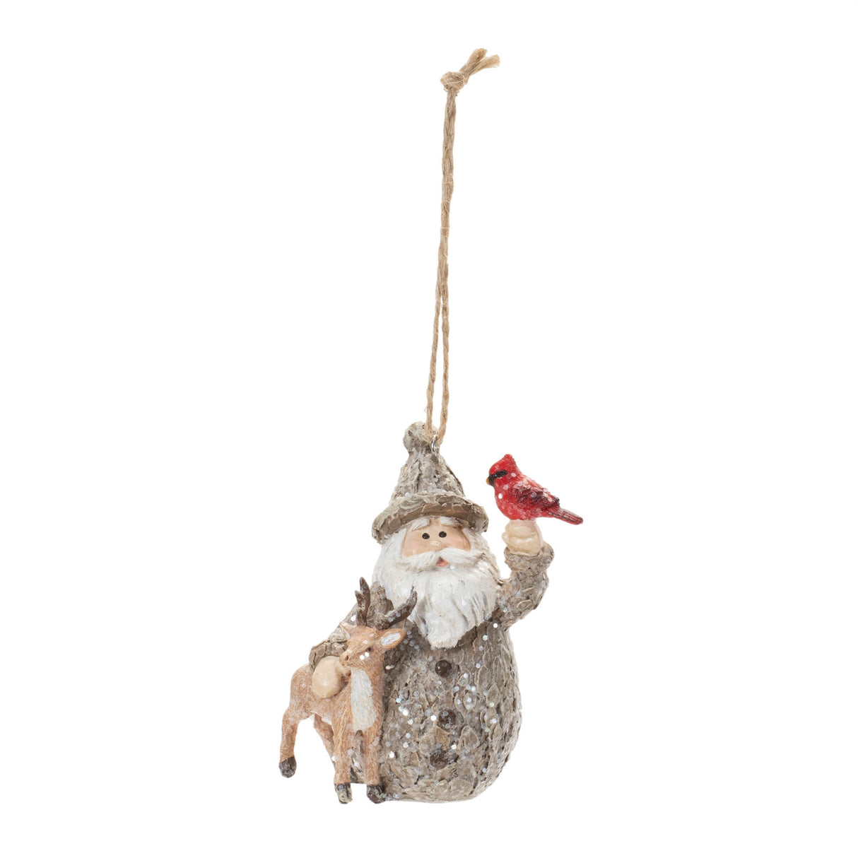 Santa with deer and cardinal bird ornament (set of 6)