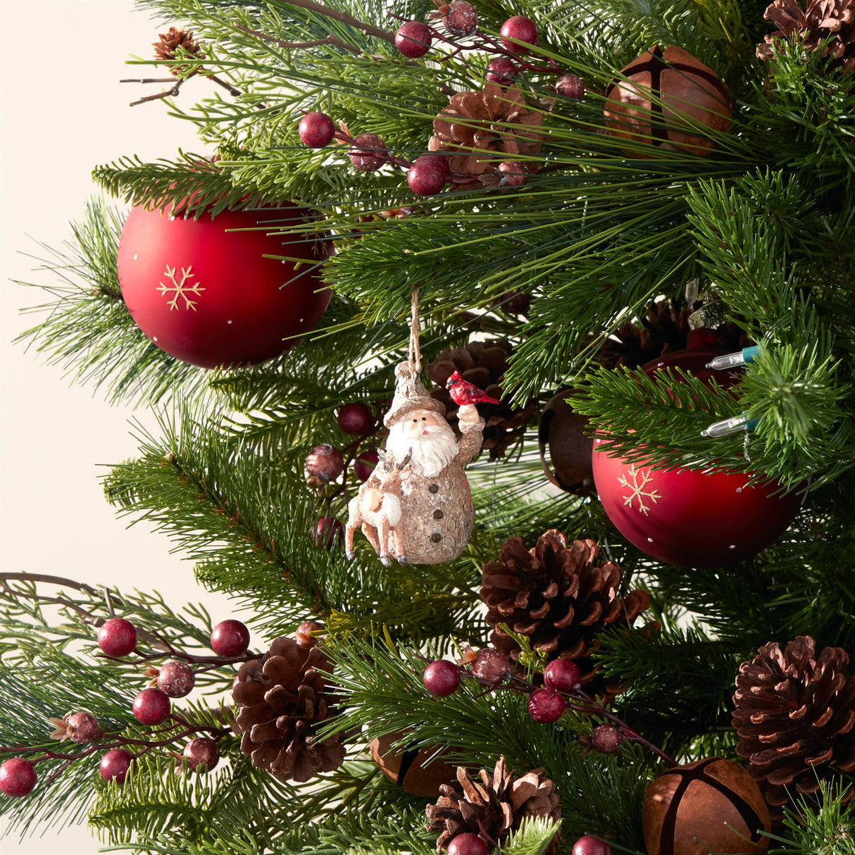 Santa with deer and cardinal bird ornament (set of 6)