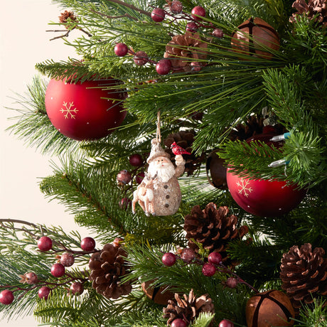 Santa with Deer and Cardinal Bird Ornament (Set of 6)