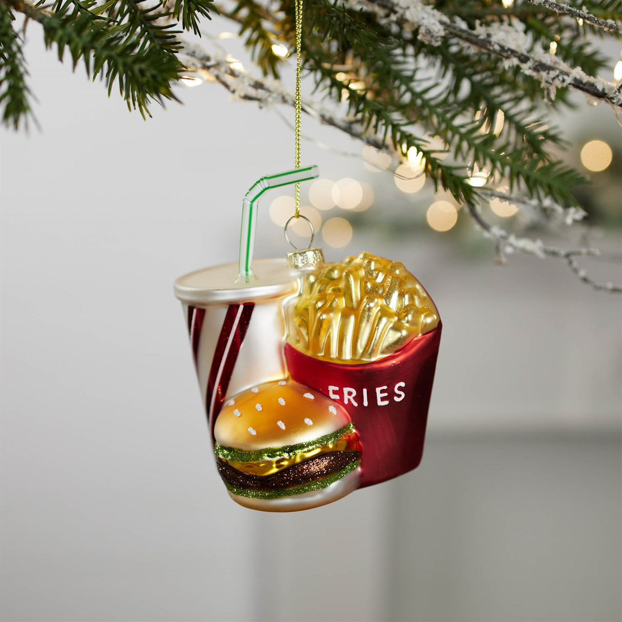 Glass burger and fries meal ornament (set of 4)