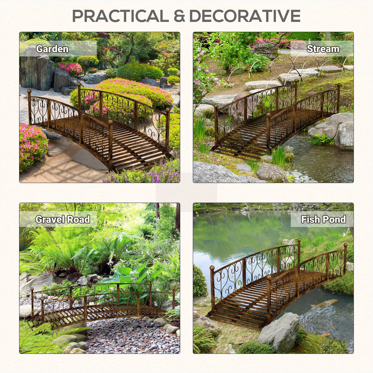 Outsunny 7' Metal Arch Garden Bridge with Safety Siderails