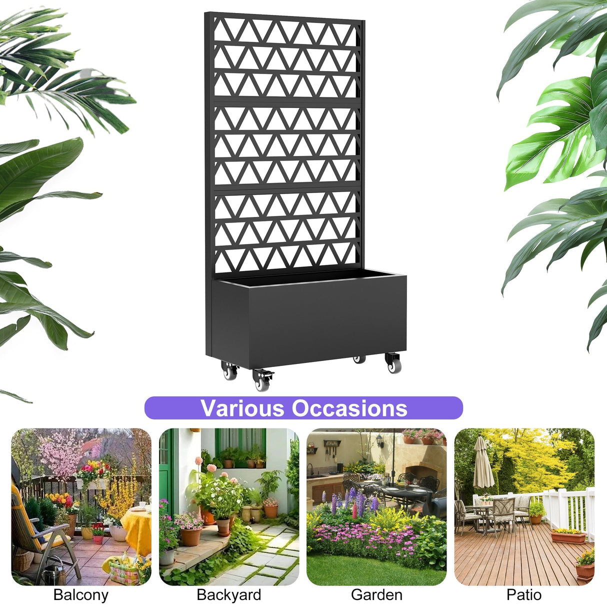 Metal Planter Box with Trellis Raised Garden Bed - 72.05'x35.83'x16.14', Trellis Privacy Screen for Climbing Plants, Vegetables, Vines(Assembly Required)