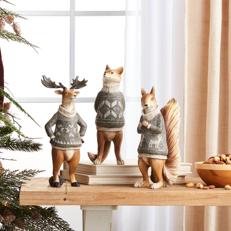 Winter animal with sweater figurine (set of 3)