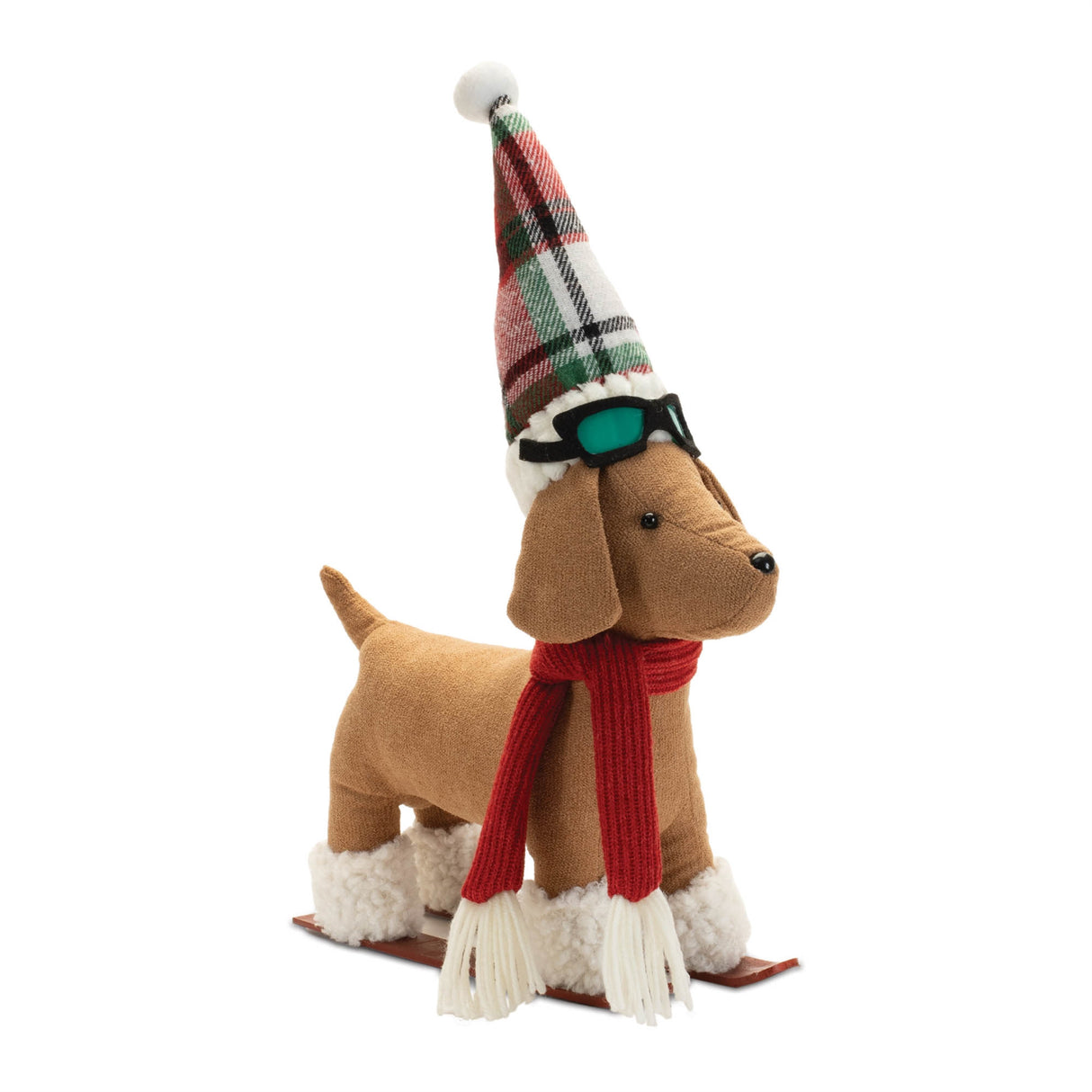 Plush dog character on sled and skis (set of 2)