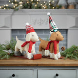 Plush dog character on sled and skis (set of 2)