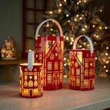 Punched metal house lantern (set of 3)