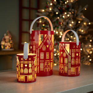 Punched Metal House Lantern Set of 3