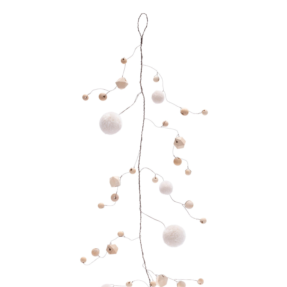 Wood bead and puff ball garland (set of 2)