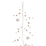 Wood bead and puff ball garland (set of 2)