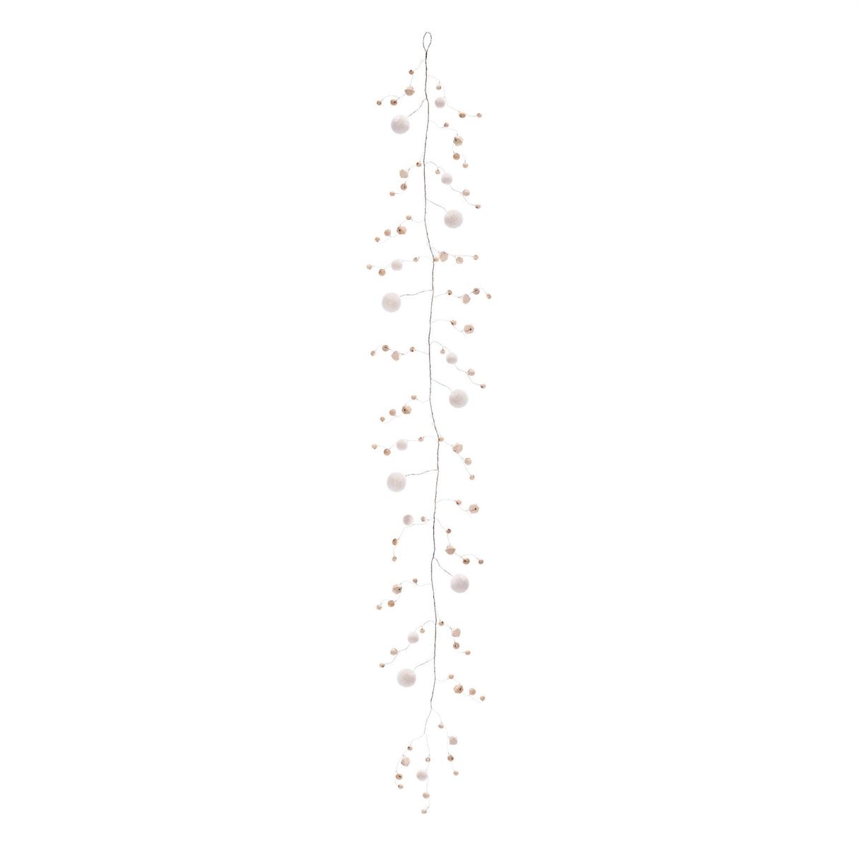 Wood bead and puff ball garland (set of 2)