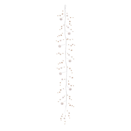 Wood bead and puff ball garland (set of 2)