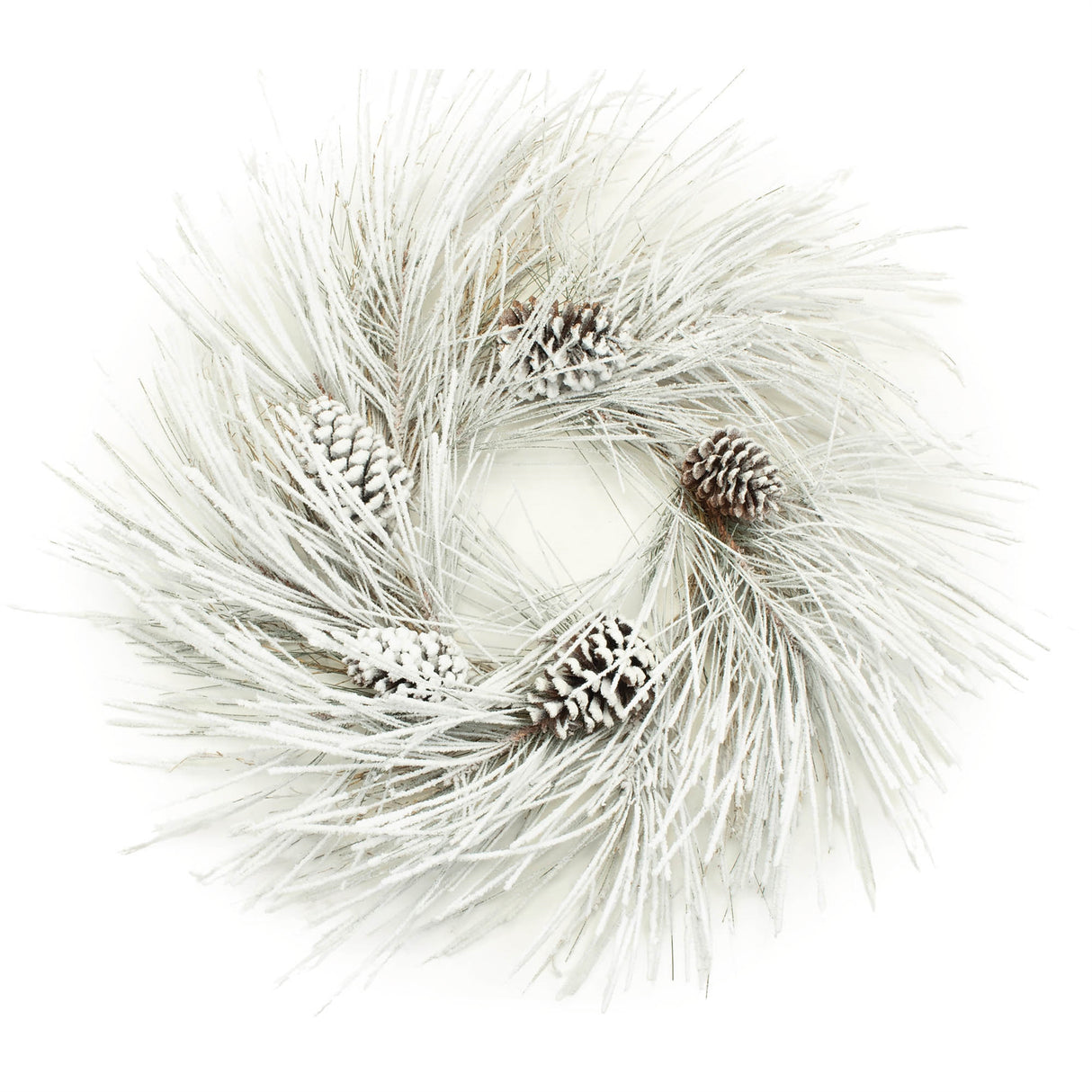 Flocked long needle pine wreath 28"d