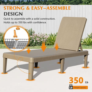 Pool Lounge Chairs Set of 2, Outdoor Lounge Chairs with 6 Positions Backrest Adjustable, Resin Waterproof Chaise Lounge Outdoor for Poolside Patio Garden Deck