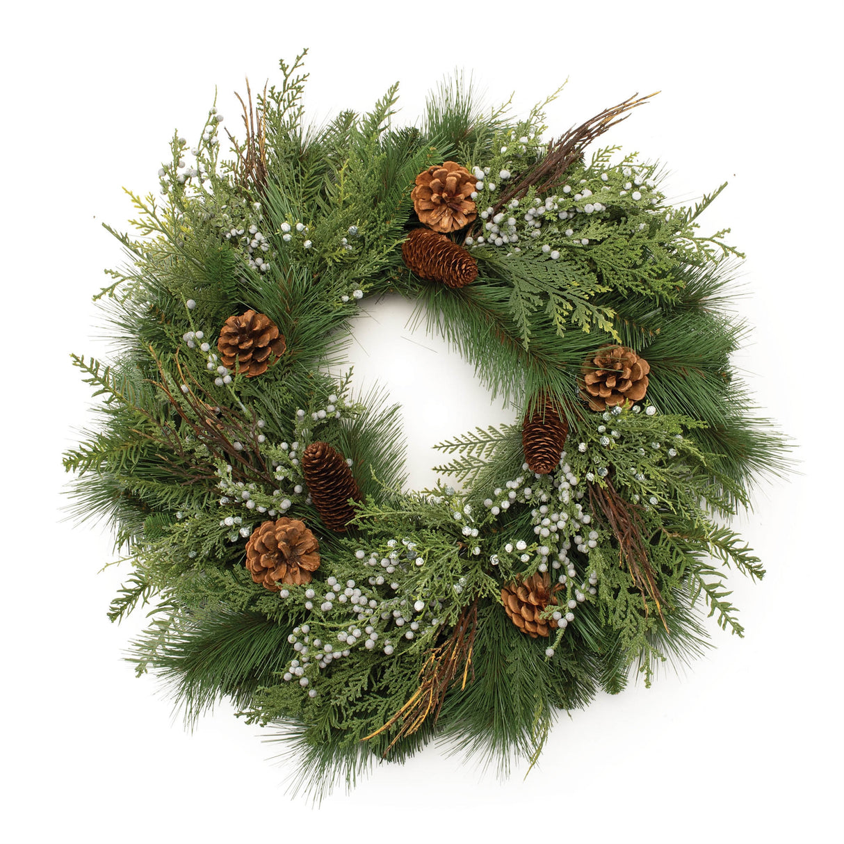 Mixed pine juniper and pincone wreath 24"d