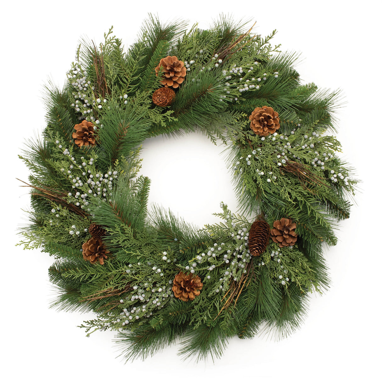 Mixed pine juniper and pincone wreath 30"d