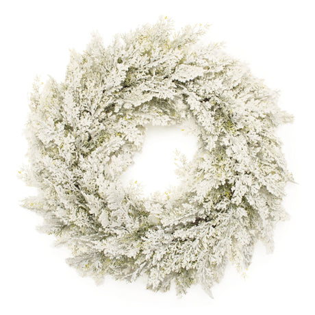Snowy flocked pine wreath 24"d
