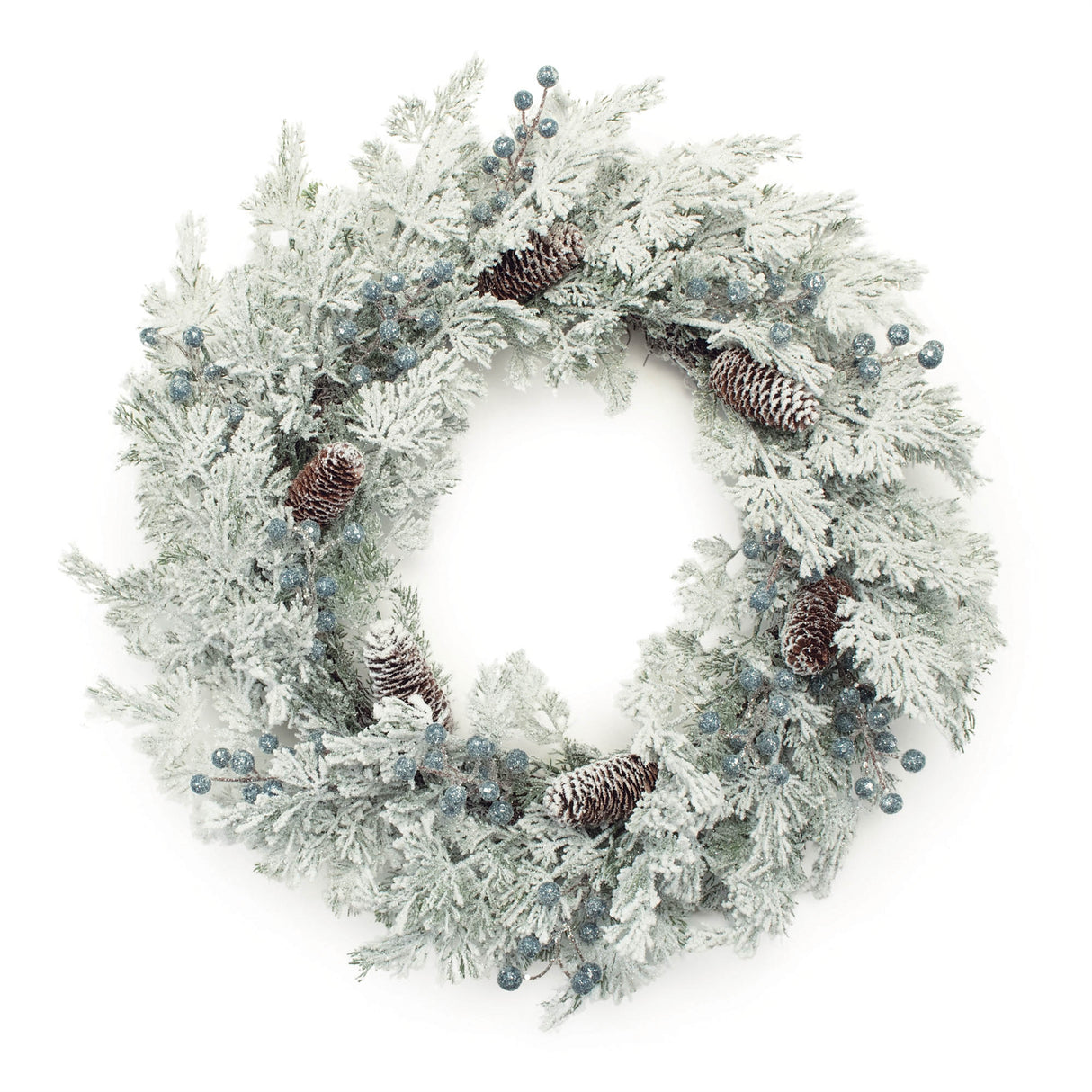 Flocked pine cedar berry wreath 24"d