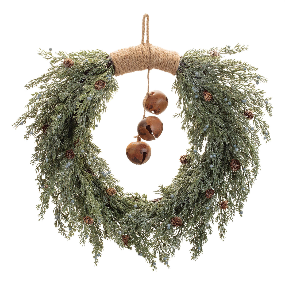 Glittered pine with sleigh bell wreath 22"d
