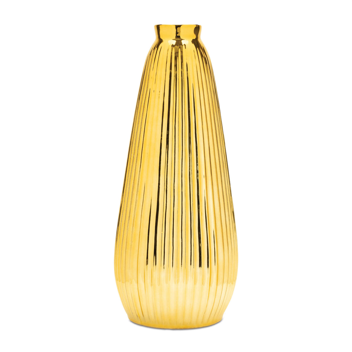 Ribbed metallic ceramic vase 16.5"h
