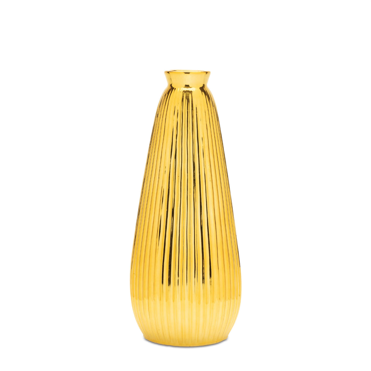 Ribbed metallic ceramic vase 11.5"h