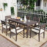 7 Pieces Acacia Wood Outdoor Dining Set with Cushions,Modern 6 Chairs and 1 Large Table