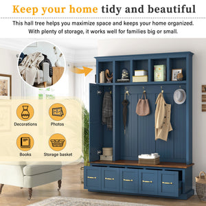 U-Can Entryway Hall Tree with Coat Hooks, Shoe Bench & Drawer Storage Cabinet