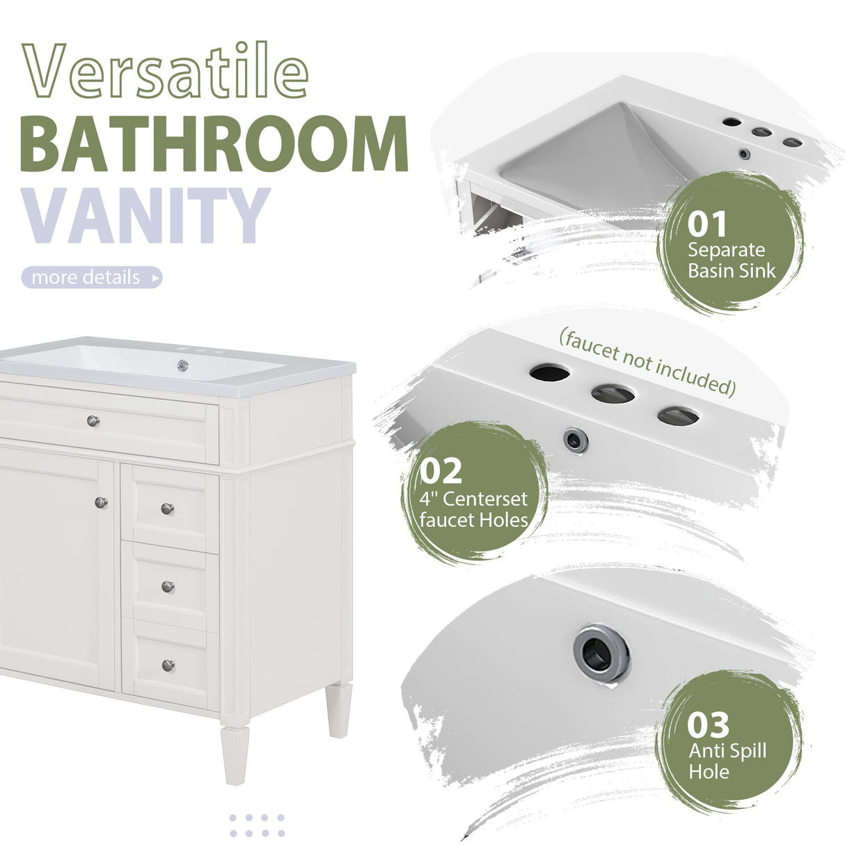 Bathroom Vanity With Top Sink, Storage Cabinet With 2 Drawers And Tip Out Drawer, Freestanding Set With Mirror Cabinet