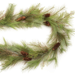Long Needle Pine and Pinecone Garland 6'L