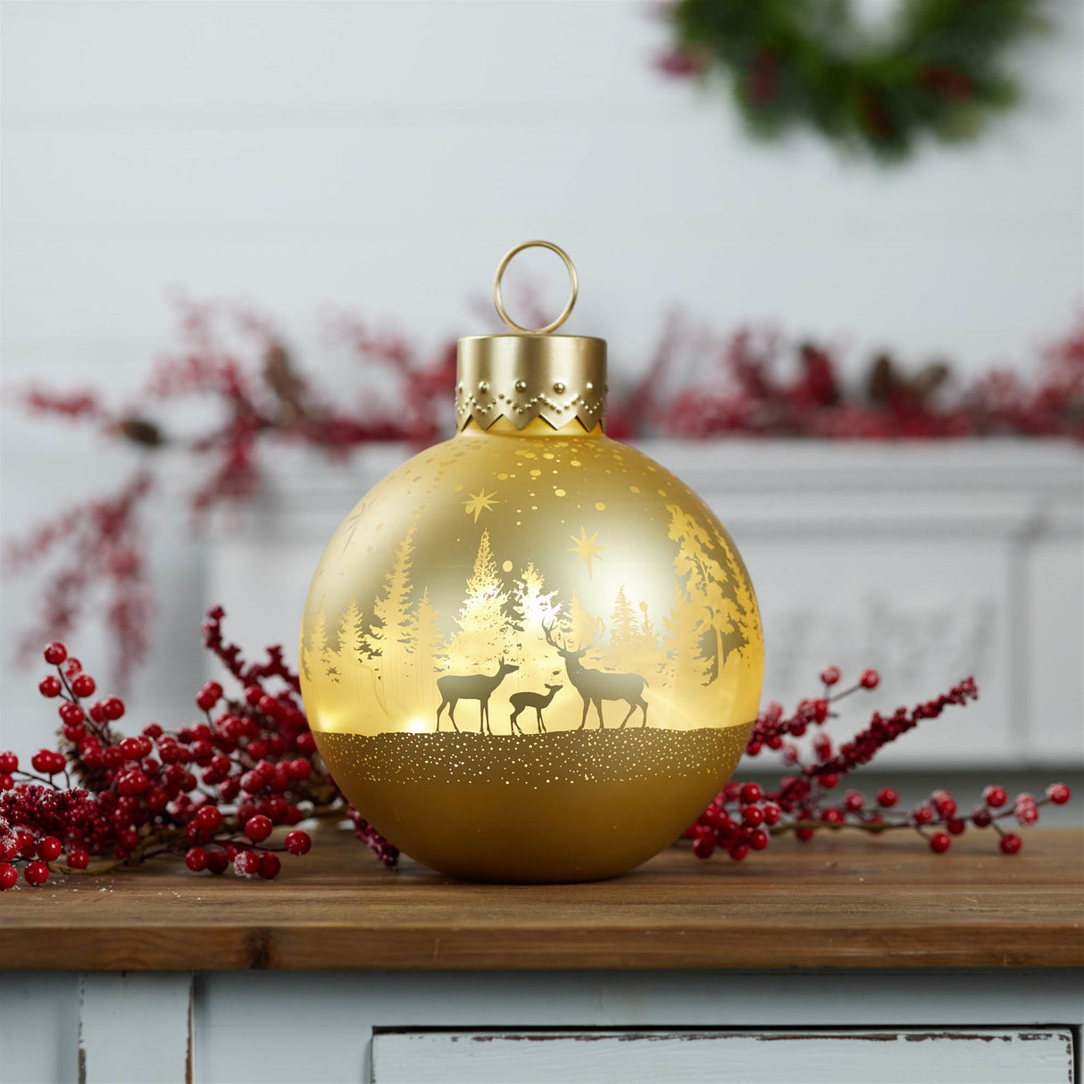 Led deer forest ornament decor 11"h